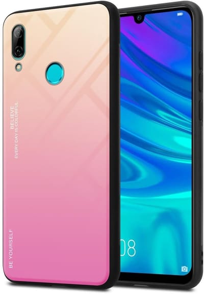 Cadorabo Hoesje geschikt voor Honor 10 LITE / Huawei P SMART 2019 in GEEL - ROZE - Tweekleurige beschermhoes van TPU-silicone Case Cover en achterzijde van gehard glas