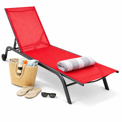 VCM tuinligstoel ligstoel oprolbaar ligstoel rugleuning verstelbare wielen strandligstoel dak 190x58 Sonlas