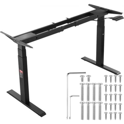 VEVOR Bureauframe met Dubbele Motor, Verstelbare Hoogte 65-129 Cm en Lengte 110-178 Cm, Elektrisch Tafelframe, Ergonomische Werkstationbasis, 3 Posities (Alleen Zwart Frame)
