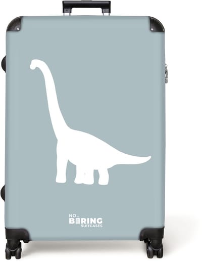 NoBoringSuitcases.com® - Koffer groot - Reiskoffer lichtgewicht - Blauw met Brachiosaurus dino - Rolkoffer met 4 wielen - Grote trolley XL - 98 liter bagage