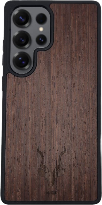 Kudu Samsung Galaxy S24 Ultra hoesje case - Houten backcover - Handgemaakt en afgewerkt met duurzaam TPU - Wengé - Zwart