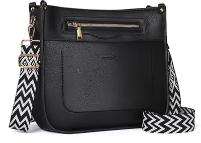 TAN.TOMI Dames Schoudertas – Middelgrote Crossbodytas / Multi Pochette Handtas met Verstelbare Brede Schouderriem - Zwart