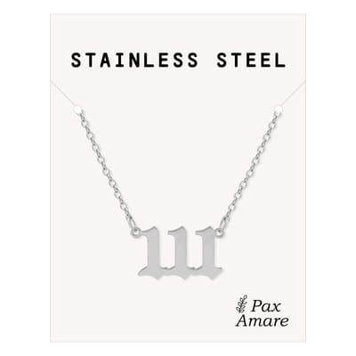 111 Engelen Getal Ketting - Zilverkleurig - Stainless Steel Spirituele Hanger - 45cm + 5cm verstelbaar - Pax Amare
