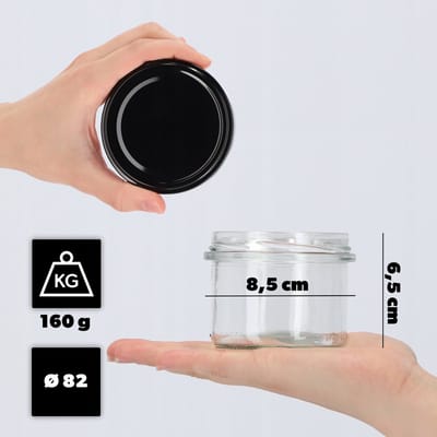 KADAX Kleine inmaakpotten, 235 ml, potten diameter 82, kleine potten voor honing en specerijen, jampotten met deksel, luchtdichte potten om cadeau te geven (zwart, 10 stuks)