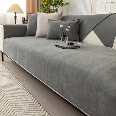 Vier Seizoenen Universele Chenille Bankhoes Bankkussen Effen Kleur Chevron Streep Bankmat Woonkamer Antislip L-Vormige Bankmat 70x70cm 1pcs