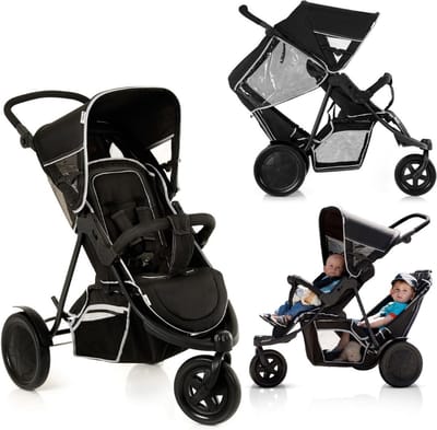 White-Label® Duo Kinderwagen - Buggy - Tweeling - Wandelwagen - Zwart