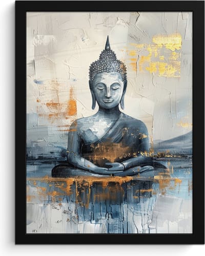 Poster in lijst - Fotolijst 30x40 cm - Posters - Buddha - Goud - Abstract - Modern - Posterlijst zwart - Decoratie - Wanddecoratie woonkamer - Muurdecoratie slaapkamer