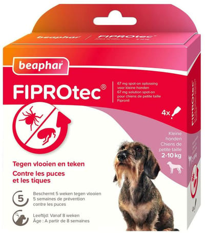 Beaphar Fiprotec Anti Teken- en Vlooiendruppels Hond 2 - 10 kg - 2 x 4 stuks - Voordeelverpakking