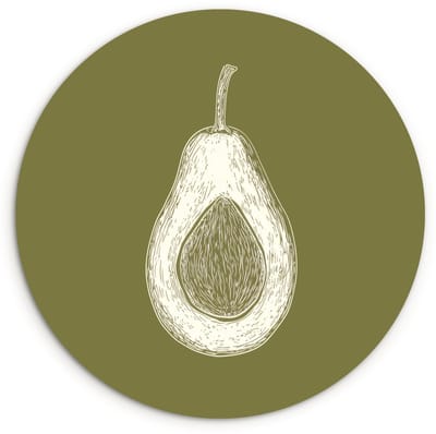 WallCircle® Wandcirkel 120x120 cm - Muurcirkel Avocado - Minimalistisch - Illustratie - Groen - Muurdecoratie woonkamer - Wanddecoratie slaapkamer - Kamer decoratie accessoires - Ronde schilderijen XXL