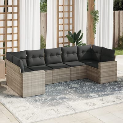 vidaXL - 7-delige - Loungeset - met - kussens - poly - rattan - lichtgrijs