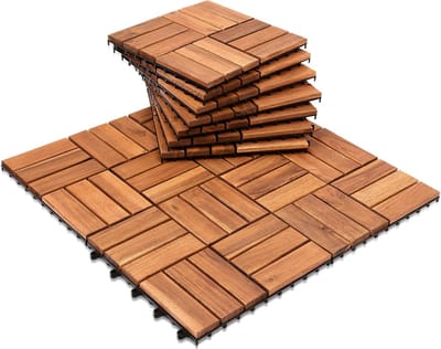 Terrastegels Acacia Acaciahout 30x30cm 33 Stuks 3m² Mozaïek Vlondertegels Balkontegels - Makkelijke en Snelle Montage Kliktegels Buiten tegels