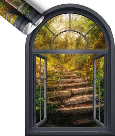 Wallfluent 3D Muursticker - Bosvenster Muursticker Raam - 58x60 cm - Groente 3D Muursticker Raam - Muursticker 3D Uitzicht - Nep Raam Met Uitzicht - Muursticker Raam Uitzicht - Nep Raam Muursticker - Zelfklevend Vals Raam