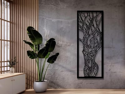 Wanddecoratie Vrouw in Boom, Houten Wandbeeld, 3D Wanddecoratie voor Thuis, Moderne Beelden voor Huis Kantoor Slaapkamer, Woonkamer - 30x70 cm