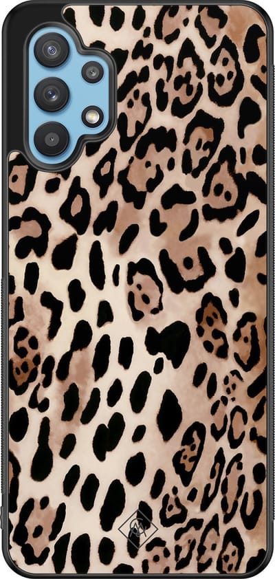 Casimoda® hoesje - Geschikt voor Samsung Galaxy A32 5G - Luipaard print bruin - Zwart TPU Backcover - Luipaardprint - Goudkleurig