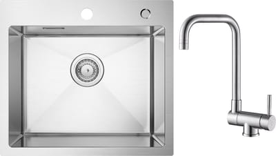 CECIPA max Spoelbak Keuken 50x45cm - Spoelbakken met Inklapbare Keukenkraan - Gootsteen voor Roestvrij staal - Spoelbakken met afdruip - Zilver