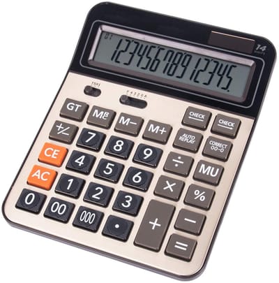 Zonne-batterij Calculator Dual Power Grote Standaard Functie Meichoon Desktop Business Calculator - 14 Cijfers Grote LCD Display Handig voor Kantoor & Thuis - KA06 Goud