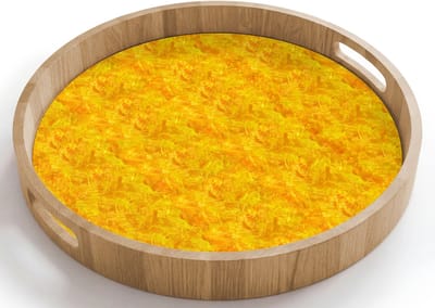 Dienblad rond 40x40 cm - Schootdienblad hout - Vloeiend - Olie - Verf - Geel - Borrelplank rechthoek - Plateau houten dienbladen