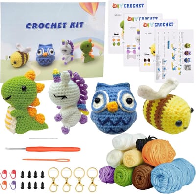 Haakpakket voor beginners, dierenhaakpakket, haakstarterset, beginnerskit met stapsgewijze video-instructies, haak-/breiset voor beginners en volwassenen