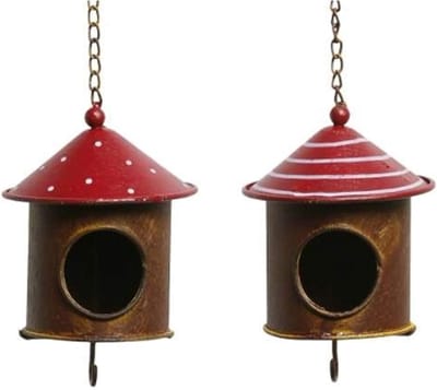 1 x vogelvoederhuisje, vogelhuis en vetbollenhouder, metaal apart en decoratief