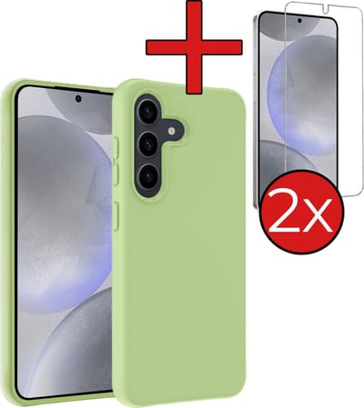 Hoesje - Met 2x Screenprotector - Geschikt voor Samsung Galaxy S24 - Sterk & Shockproof - Telefoon Hoes - Back Cover - Siliconen Case - Telefoonhoes - Groen