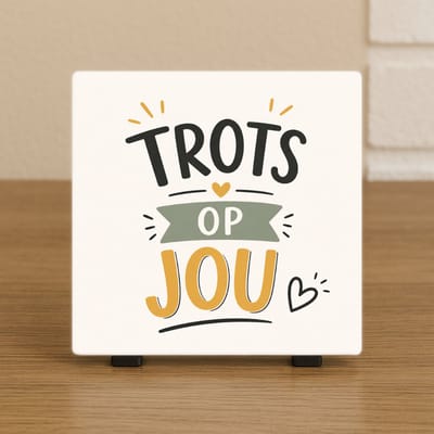 Wenstegeltje “Trots op Jou” – Lief Cadeau tegeltje – Trendy nu – Geslaagd – Vriend(in) – Familie – Rijbewijs – Zomaar – Cadeau – Geslaagd - Incl standaard - Ingepakt met confetti