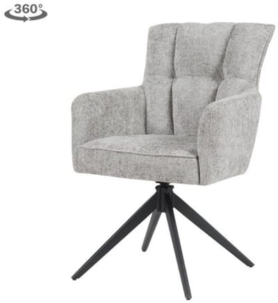Tower Living Eetkamerstoel Bardi met armleuning draaibaar - Stof Haga 09 Silver