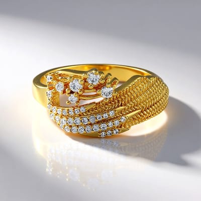 Cavill - Vergulde Zilveren Ring - 925 Sterling Zilver - 0 57ct Cambodjaanse Ronde Zirkonen - Golvend Monosono Collection - Elegante Damesring