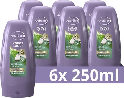 Andrélon Conditioner - Kokos Boost - verrijkt met kokosolie en bamboe-extract - 6 x 250 ml - Voordeelverpakking