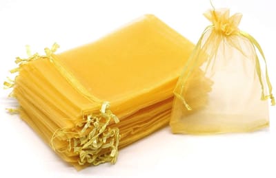 Fako Bijoux - 20 Organza Zakjes - 7x9 cm - Feestzakjes - Snoepzakjes - Cadeauzakjes - Uitdeelzakjes - Sieradenzakjes - Goud - 7x9cm - 20 Stuks