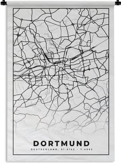 Wandkleed - Wanddoek - Dortmund - Plattegrond - Kaart - Stadskaart - 120x180 cm - Wandtapijt