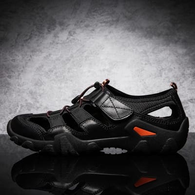 Zomer Luxe Sandalen Heren Ademend Echt Leer Outdoor Sandalias Trekking Casual Strand Schoenen Mannelijke Loafers Grote Maat 38 -48 40 zwart
