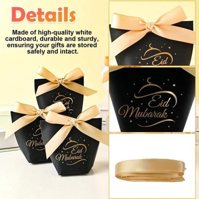 Geschenkzakjes Set van 10 - Eid Mubarak Cadeauzakjes - Feestelijke Papieren Zakjes - Ramadan Decoratie - Gouden Banden - 13 x 18 cm