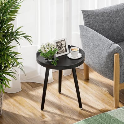 Ronde Bijzettafel met Houten Poten - Scandinavische Stijl Salontafel met Verhoogde Rand