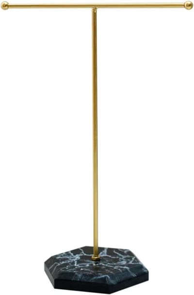 Famanu – Sieradenorganizer t bar, metalen kettingdisplay met marmerlook lade, voor oorbellen, armbanden, ringen en horloges