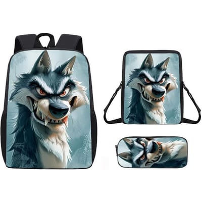 17 Inch Bedrukte Wolf Dier Rugzak Mannen En Vrouwen Studenten Rugzak Kinderen'S Schooltas Drie-Delige Set Satchel
