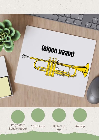 Akyol - trompet met eigen naam Muismat - Trompet - muziek liefhebbers - iemand die houdt van trompetten - verjaardag - cadeau - kado - geschenk - 23 bij 19 cm