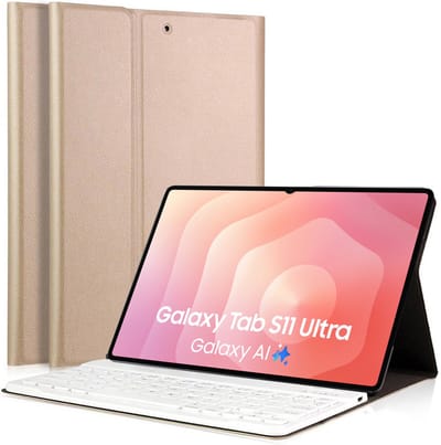 Hoes met toetsenbord geschikt voor Samsung Galaxy Tab S11 Ultra - Keyboard Book Case Cover Hoesje Goud