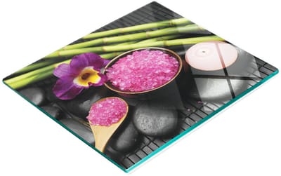 Keukenplank van gehard glas met orchideeën- en zensteenmotief, 60x52 cm