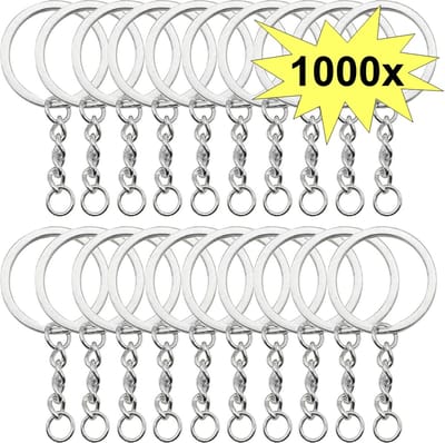 Fako Bijoux - Sleutelringen Met Ketting - Sleutelhanger Ringen - Splitringen Met Ketting - RVS - Plat - 25 mm - 1000 Stuks