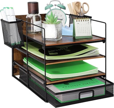 4 Laags A4 Mesh Documenten Organizer voor Bureau met Lade en Pennenhouder - Ideaal voor Kantoor en Thuisgebruik