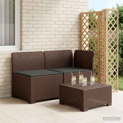 vidaXL - Twee-zits - Tuin - Sofa - met - Kussens - Rieten - Look - 2-zits - PP - Bruin