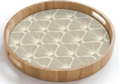 Dienblad rond 40x40 cm - Schootdienblad hout - Paneel - Ginkgo - Zand - Borrelplank rechthoek - Plateau houten dienbladen