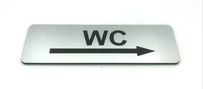 Deurbordje - WC bordje - WC - Toiletbord - Bordje - RVS Look - Pictogram – WC Pijl Rechts -  Zelfklevend - 150 mm x 50 mm x 1,6 mm - 5 Jaar Garantie