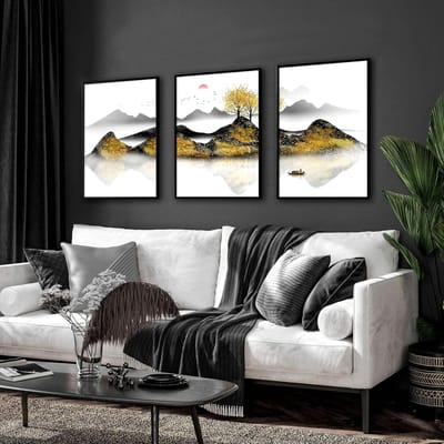 Wandkunst Set - Aziatische Prints - Woonkamer Decoratie - Set van Drie - 30.5 x 40.65 cm