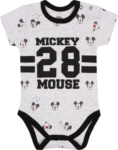 Grijs rompertje met zwarte MICKEY Mouse opdrukken en motieven  3 m 62 cm