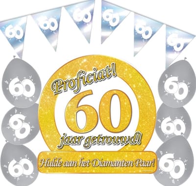60 jaar getrouwd XS 3 delig - Jubileum pakket feestversiering - Diamanten bruiloft.