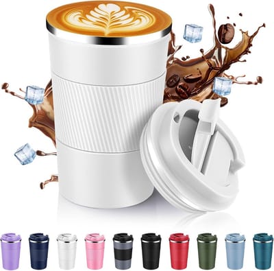 Geïsoleerde RVS Reisthermosbeker 370ml met Flipdeksel - Lekvrij Dubbelwandig Vakuum voor Heet en Koud
