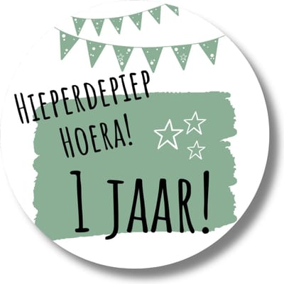 1 Jaar Verjaardag Groene Traktatiestickers | Stickers Uitdelen Trakteren | 20 Stuks