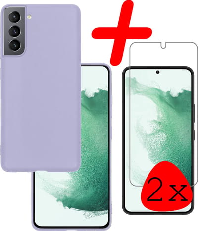 Hoesje Met 2x Screenprotector - Geschikt voor Samsung Galaxy S22 - Sterk & Shockproof - Back Cover - Siliconen Case - Telefoon Hoes - Lila
