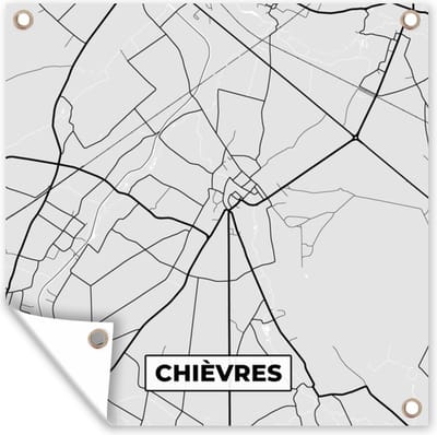 Tuin poster Plattegrond – Chièvres – Zwart Wit – Stadskaart - Kaart - 200x200 cm - Tuindoek